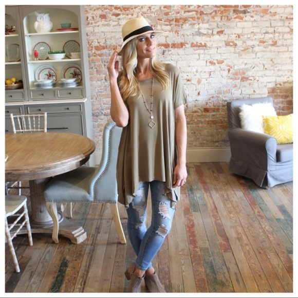 Olive Short Sleeve Asymmetrical Tunic - Picture 2 of 4